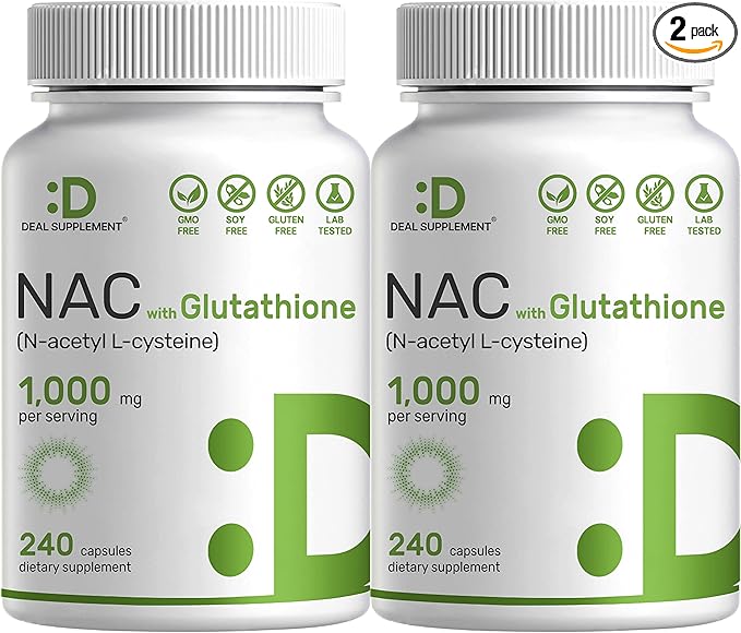 2 Pack NAC Supplement (N-Acetyl Cysteine) 1,000mg Serving with Reduced Glutathione, 480 Capsules
