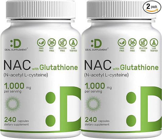 2 Pack NAC Supplement (N-Acetyl Cysteine) 1,000mg Serving with Reduced Glutathione, 480 Capsules