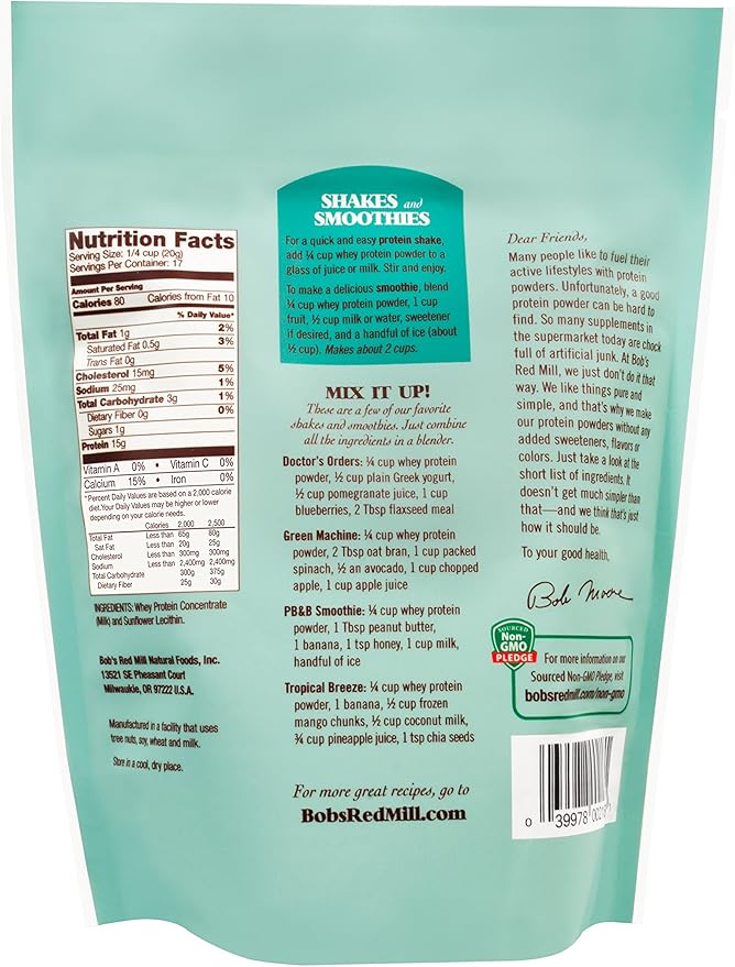 Bob's Red Mill Whey Protein Powder 12ounce Package May Vary, Red, unflavored, 12 Ounce