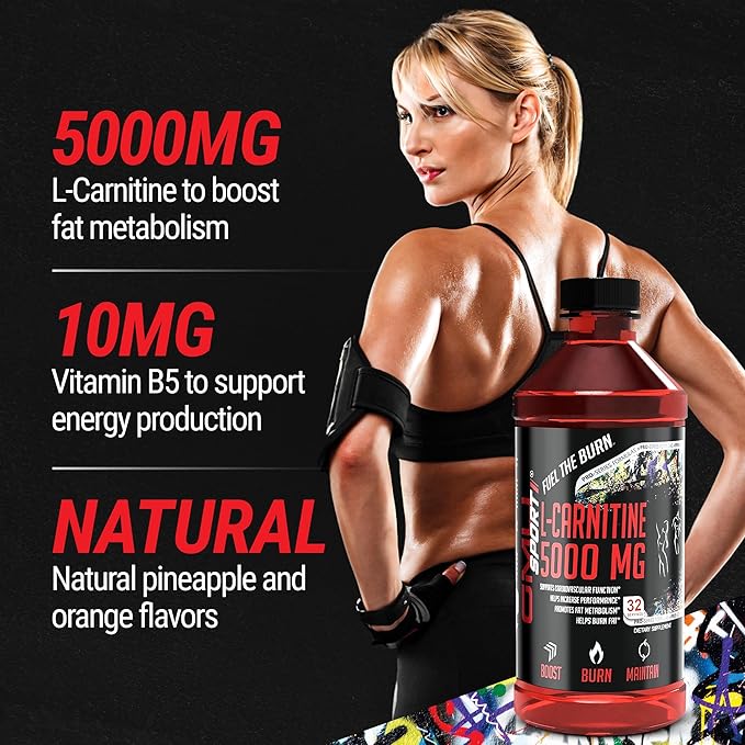 GMU SPORT L-Carnitine Liquid 5000mg Supplement for Metabolic Support - High Potency Liquid Supplement, Supports Weight Management & Muscle Recovery, Increased Endurance & Energy Booster - 30 Servings