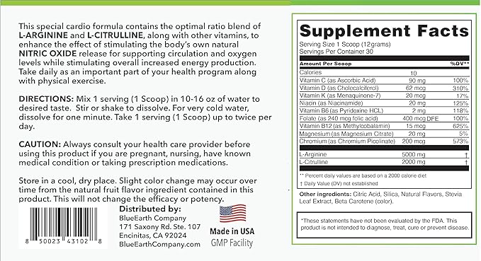 L-Arginine 5000mg + L-Citrulline 2000mg Complex Powder Supplement - Nitric Oxide Booster - Heart Health, Circulation, Energy & Endurance - 30 Servings (Pineapple)