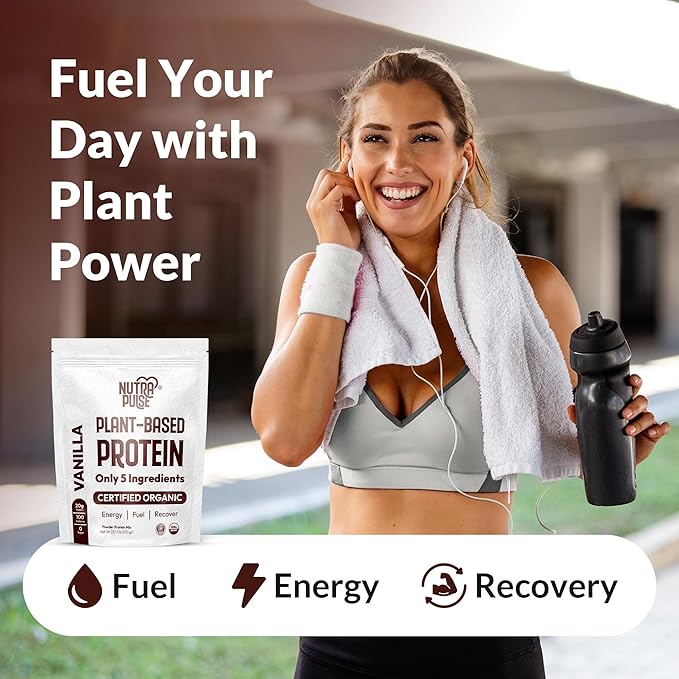 Organic Vegan Protein Powder – Vanilla Flavor, Plant-Based, Gluten-Free, Non-GMO, 20g Protein Per Serving, Ideal for Smoothies, Shakes, Baking, Cooking (1 Pack, 20 Servings)