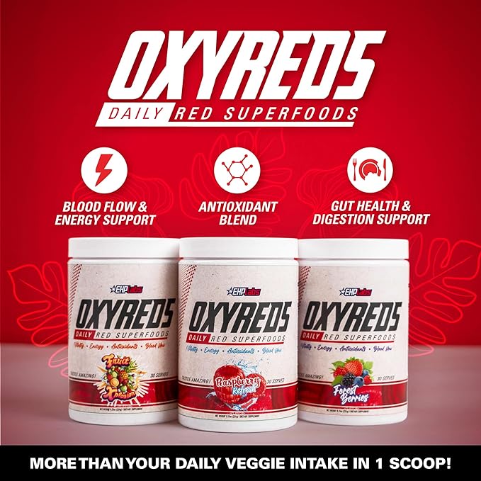 EHP Labs OxyReds Superfood Beets Powder - Nitric Oxide Supplement, Organic Beet Root Powder, Immune Support Supplement & Prebiotics for Digestive Health, Beet Powder - Fruit Xplosion, 30 Servings