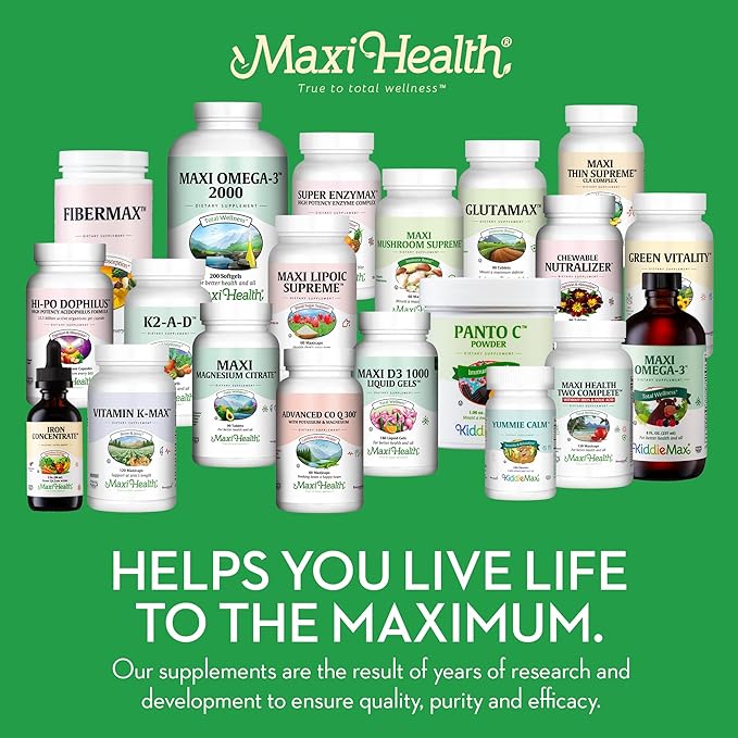 Maxi Health Omega 3 Supplement - Omega-3 Fish Oil Concentrate - Higher Potency Source of EPA/DHA Fatty Acids - Heart, Brain & Joint Health - Kosher Certified Wild Caught Fish - 90 Vegetarian Softgels
