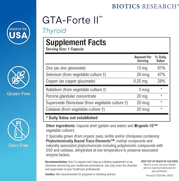 Biotics Research GTA Forte II™ Selenium Supplement with Zinc, Copper, Porcine Glandular & Rubidium, Endocrine Glands Support, Optimal Hormonal Balance, Phytochemically Bound Trace Elements 90 Capsules