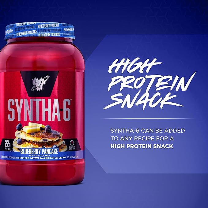 BSN SYNTHA-6 Whey Protein Powder, Milk Isolate Protein Powder with Micellar Casein, Blueberry Pancake, 28 Servings (Packaging May Vary)