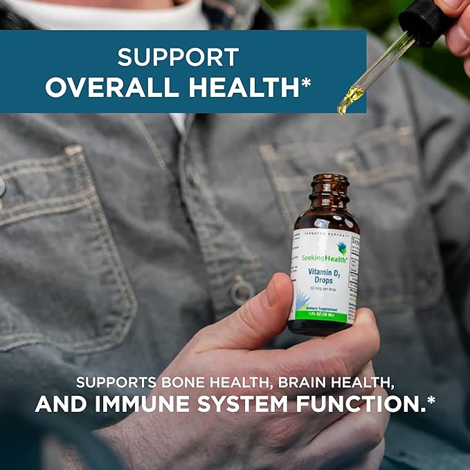 Seeking Health Vitamin D Drops, 2000 IU Liquid Vitamin D3 (as cholecalciferol) per Drop in Pure Olive Oil, Potent Immune System Supplement, for Adults and Kids, Vegetarian (900 Servings)