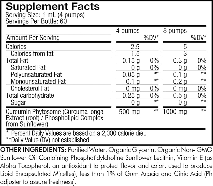 Codeage Liposomal Curcumin Phytosome Liquid Supplement, Turmeric Curcumin Vegan Liquid Drops, Plant-Based Curcuma Longa Dropper, Curcumina, Sunflower Phospholipid, Sugar-Free, Citrus Flavor, 2 fl oz