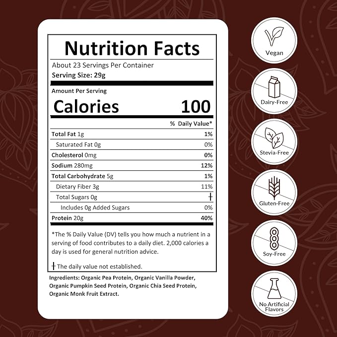 Organic Vegan Protein Powder Sample Pack - Plant-Based Protein, Gluten-Free, Non GMO, 20g Protein Per Serving, Great for Smoothies & Shakes (Vanilla, Pack of 8)
