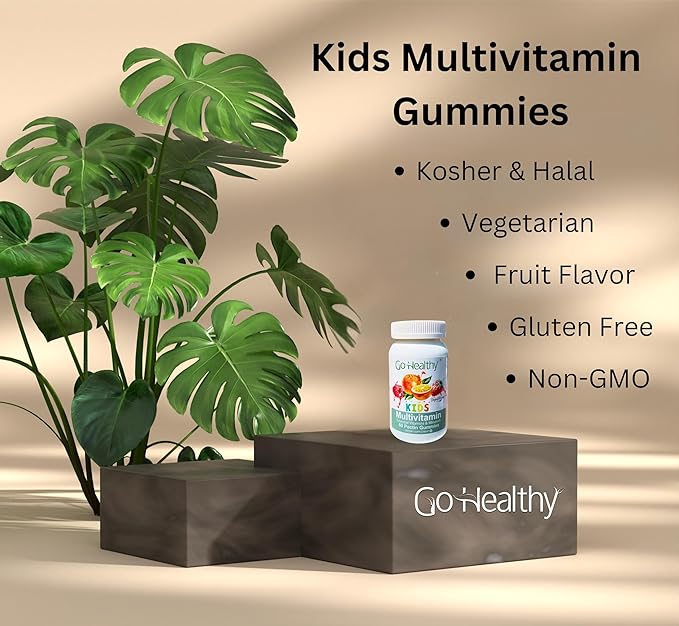 Go Healthy Kids Multivitamin Gummies – Toddler & Children's Vitamin Gummy Supplement, Growth & Immune Support – Kosher, Halal, Non-GMO, Gluten-Free, Delicious Fruit Flavor - 30 Servings