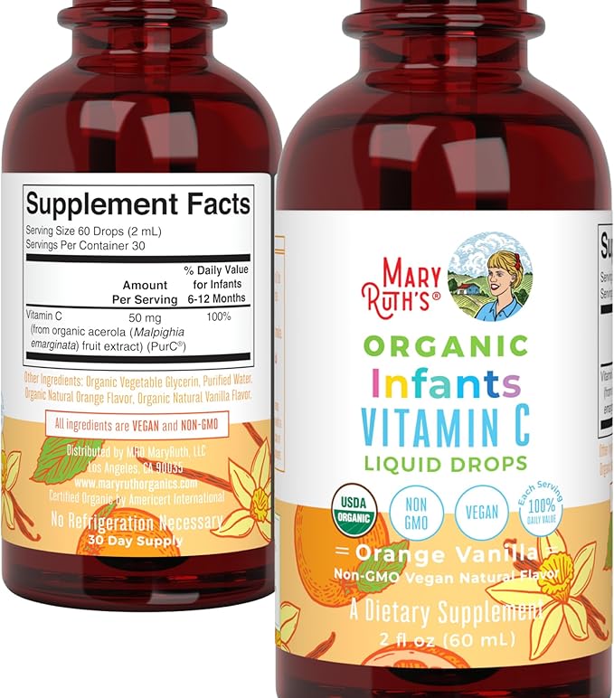 MaryRuth Organics Infant & Baby Vitamin C Supplement | USDA Organic Vitamin C Liquid Drops for Infants | Ages 6-12 Months | Immune Support | Overall Health | Vegan | Non-GMO | Gluten Free | 2 Fl Oz