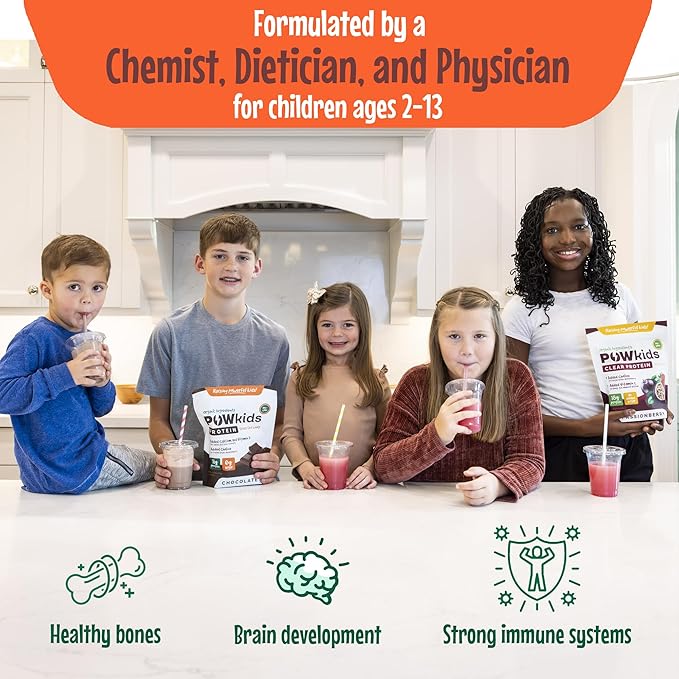 Kids Protein Powder – Zero Sugar, 18g Grass-Fed Whey Proteins, Organic Ingredients – Calcium & Choline for Bone Strength & Brain Development, Teens Shake, 15-45 Servings – Chocolate