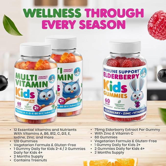 DR. MORITZ Elderberry Gummies for Kids (60 Count) and Kids Multivitamin Gummies Bundle (60 Count, 2 Pack) - for Children’s Immune Support and Overall Health - Toddler Vitamins Supplement