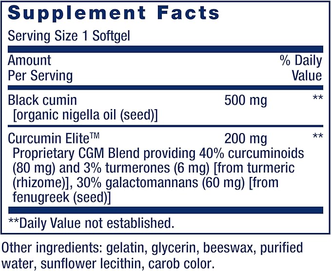 Life Extension Black Cumin Seed Oil and Curcumin Elite, Black Cumin, Turmeric Extract, Immune Health Support, high bioavailability, Whole-Body Health, Gluten Free, Non-GMO, 60 softgels