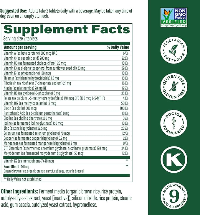 MegaFood Men's Advanced Multivitamin for Men - Doctor -Formulated - Choline, Vitamin B12, Vitamin D, Vitamin C & Zinc - Brain Health & Immune Support - Non-GMO - Vegetarian - 120 Tabs (60 Servings)