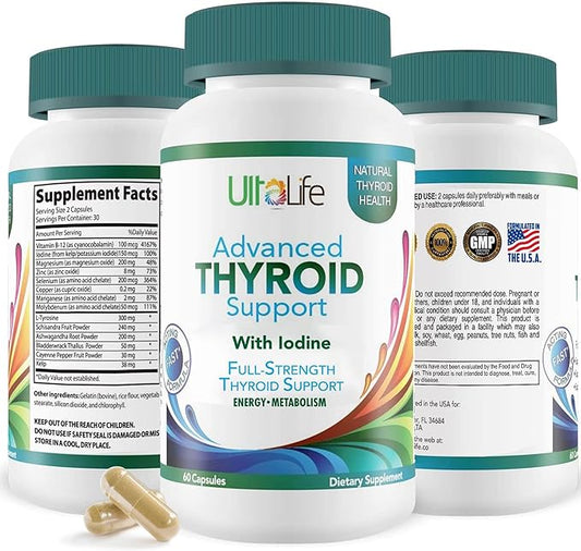 Daily Thyroid Boost Advanced Formula with Iodine Ashwagandha Vitamin B12 Zinc and Selenium for Energy Metabolism and Focus 60 Capsules