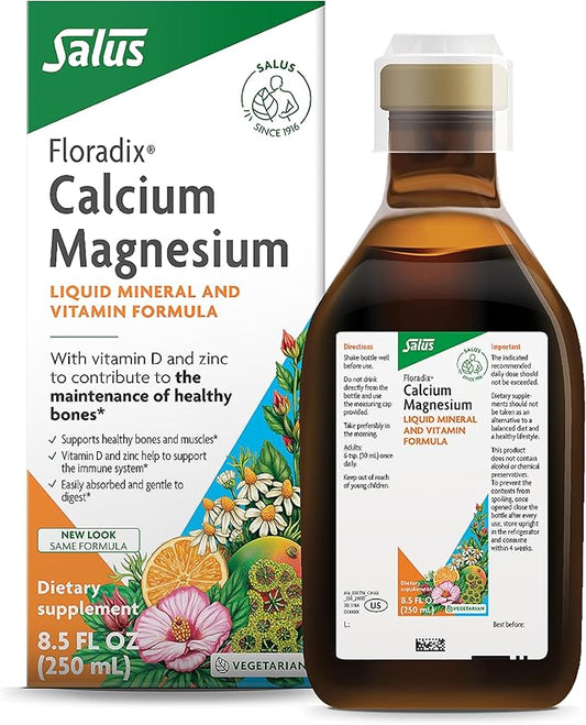Floradix Calcium Magnesium Liquid Herbal & Mineral Supplement - Bone Support Supplement with Calcium, Magnesium, Vitamin D & Zinc - Vegetarian, Non-GMO - 8.5 fl oz