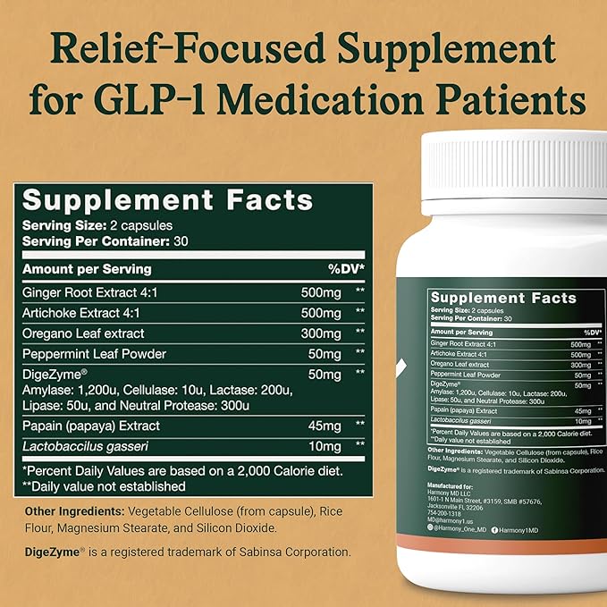 Gut Health Supplement - for GLP-1 Medication Patients - Digestive Aid and Bloating Relief - for Better Weight Management - Supports Well-Being, 60 Capsules