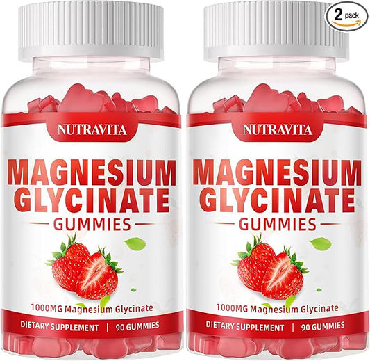Magnesium Glycinate Gummies 1000mg with L-Threonate,Chelated Magnesium Potassium Complex Supplement with VitD, B6, CoQ10, Calcium,Supports for Memory, Calm, Mood - 180 Gummies Strawberry