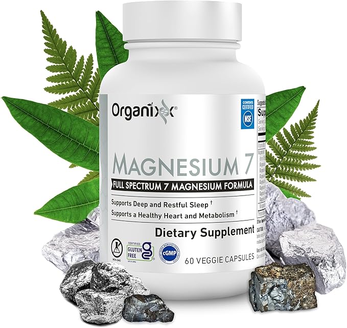 Organixx Magnesium Glycinate Supplement for Support Sleep, Muscle & Heart Health, 7 Type Magnesium Complex with Vitamin B6, Manganese Citrate, Gluten Free, Vegan, Non GMO, High Absorption, 60 Capsules