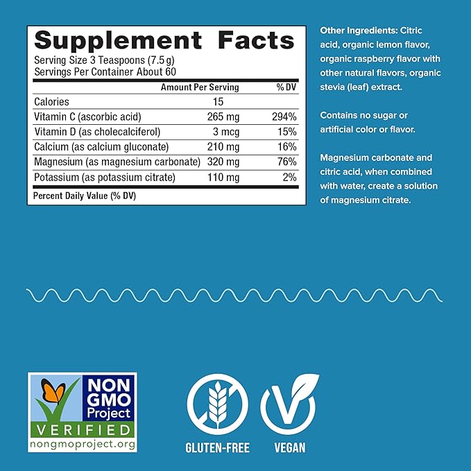 Natural Vitality Calm, Magnesium & Calcium Supplement, Drink Mix Powder Supports a Healthy Response to Stress, Gluten Free, Vegan, & Non-GMO, Raspberry Lemon, 16 oz