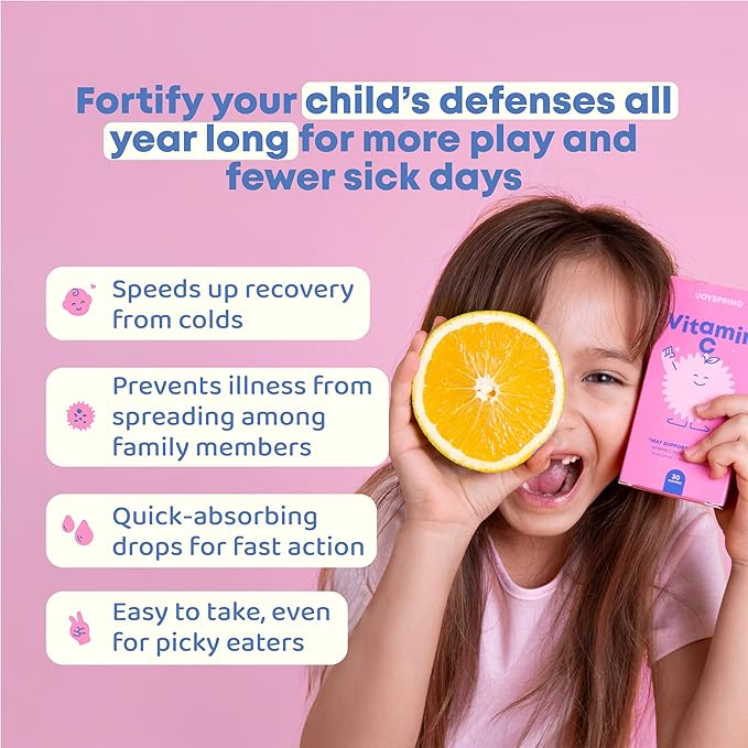 JoySpring Vitamin C and Zinc for Kids, Elderberry Liquid Supplement | Alcohol-Free Toddler Vitamin C | 2+ Years | (2 fl oz) 30 Servings