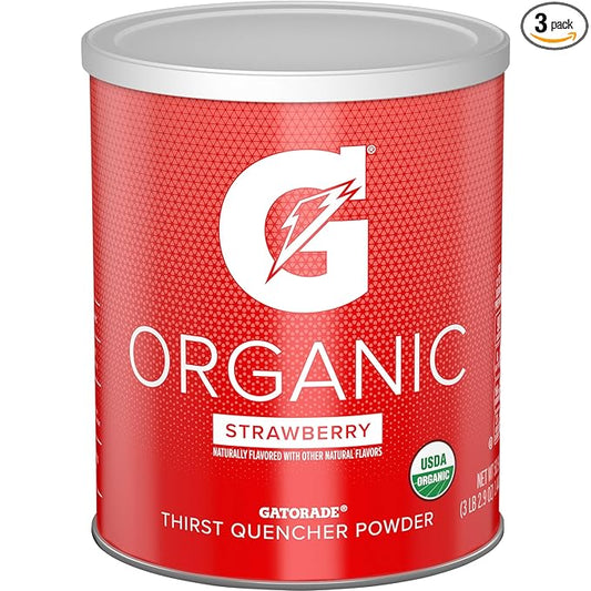 G ESSNTL Organic Gatorade Thirst Quencher Powder, Strawberry, 50.9 oz Canister (Pack of 3)