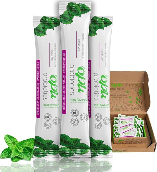 'Opu Probiotics Mint Instant-Dissolve - One Month Supply - 5 Billion CFU's - Men, Women & Children w/Prebiotics Sugar Free, Gluten Free, Non GMO