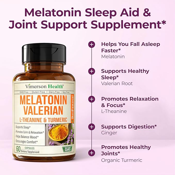 Melatonin Sleep Aid with L Theanine & Valerian Root – Turmeric Supplement – Turmeric Curcumin with Ginger & Black Pepper – L-Theanine & Melatonin 3mg for Sleep, Calm and Stress Relief – 2 Pack