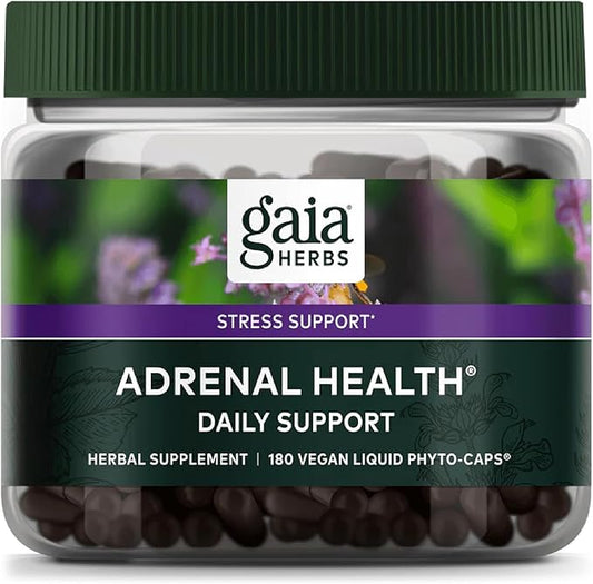 Gaia Herbs Adrenal Health Daily Support - with Ashwagandha, Holy Basil & Schisandra - Herbal Supplement to Help Maintain Healthy Energy and Stress Levels - 180 Liquid Phyto-Capsules (180 Count)