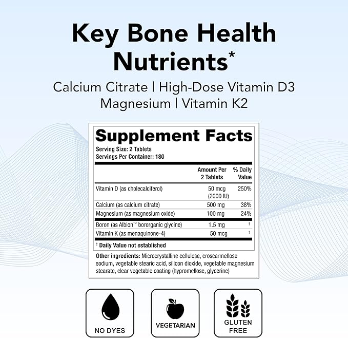 Theralogix TheraCal D4000 - Bone Health Support Supplement with Calcium, Magnesium, Vitamin D3, Vitamin K2 & Boron* - 90-Day Supply - NSF Certified - 360 Tablets