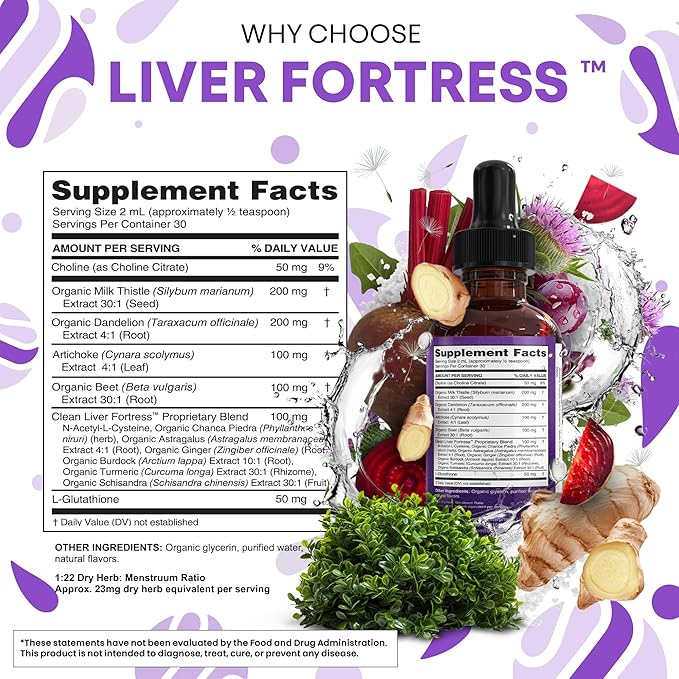 Milk Thistle NAC Liver Cleanse Detox & Repair Supplement Liver Support Liquid Drops with Dandelion Extract, Artichoke, Chanca Piedra, Beet Root, Choline, L-Glutathione, Ginger, Burdock, Schisandra (2)