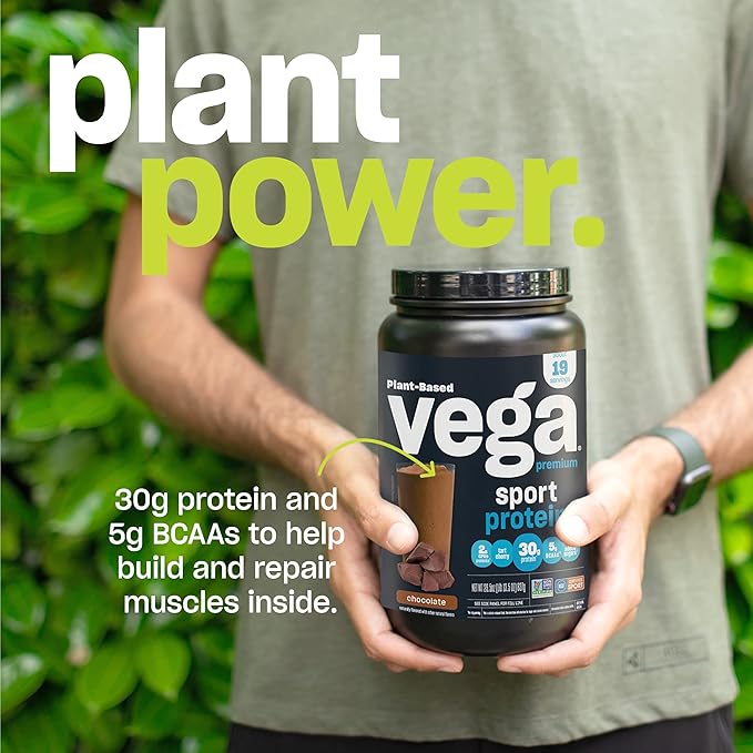 Vega Premium Sport Protein Vanilla Protein Powder, Vegan, Non GMO, Gluten Free Plant Based Protein Powder Drink Mix, NSF Certified for Sport, 29.2 oz, Packaging may vary