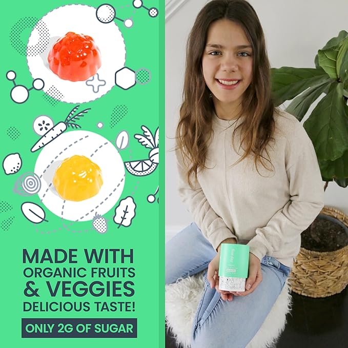 FIRST DAY Teens Daily Multivitamin + Tribiotic Gummies – Vitamin A, D3, B6, B12, C, Pre+, Post+, Probiotics & More to Support Growth, Brain Function, Immunity, Digestion – Low Sugar – 30 Day Supply
