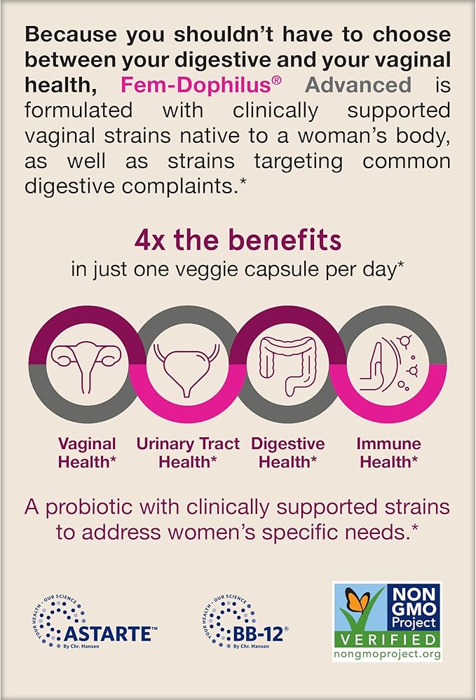 Jarrow Formulas Fem-Dophilus Advanced Probiotics 10 Billion CFU with 6 Science-Backed Strains, for Vaginal, Urinary Tract, Digestive, and Immune Support, 30 Veggie Capsules, Shelf-Stable, Pack of 12