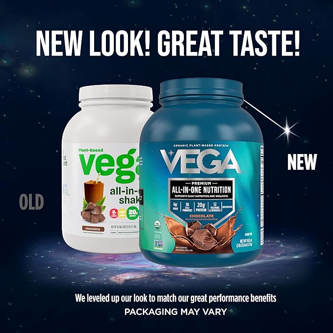 Vega Organic All-in-One Vegan Protein Powder, Chocolate - Superfood Ingredients, Vitamins for Immunity Support, Keto Friendly, Pea Protein for Women & Men, 61.8 Oz (Packaging May Vary)