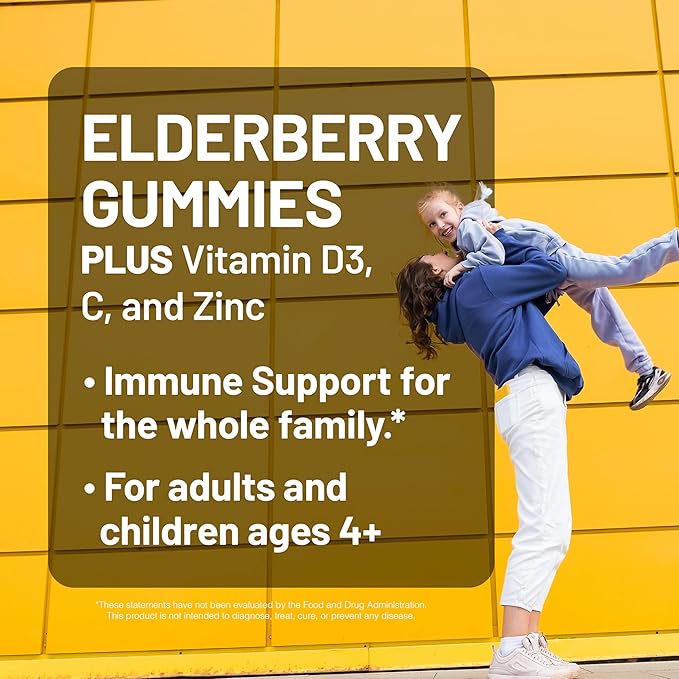 NatureWise Sambucus Elderberry Gummies - Immune Support Supplement for Kids Ages 4+ & Adults with Vitamin C, D3, Zinc - Elderberries Equivalent to 3520mg - Vegan, Non-GMO - 90 Count[45-Day Supply]
