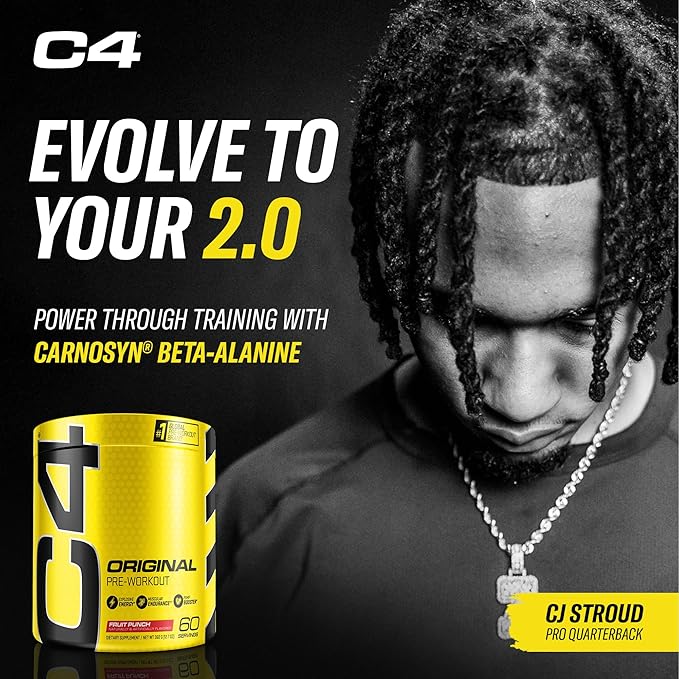 C4 Original Pre Workout Powder Fruit Punch - Vitamin C for Immune Support - Sugar Free Preworkout Energy for Men & Women - 150mg Caffeine + Beta Alanine + Creatine - 60 Servings