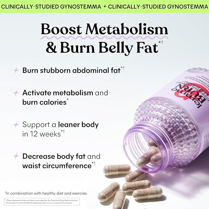 Lemme Burn - Metabolism, Belly Fat Burning + AMPK Activating Supplement for Men & Women w/Clinically Studied Actiponin Gynostemma, Green Tea Extract, Vitamins B6 & B12 - Vegan, Gluten Free, 180 Count