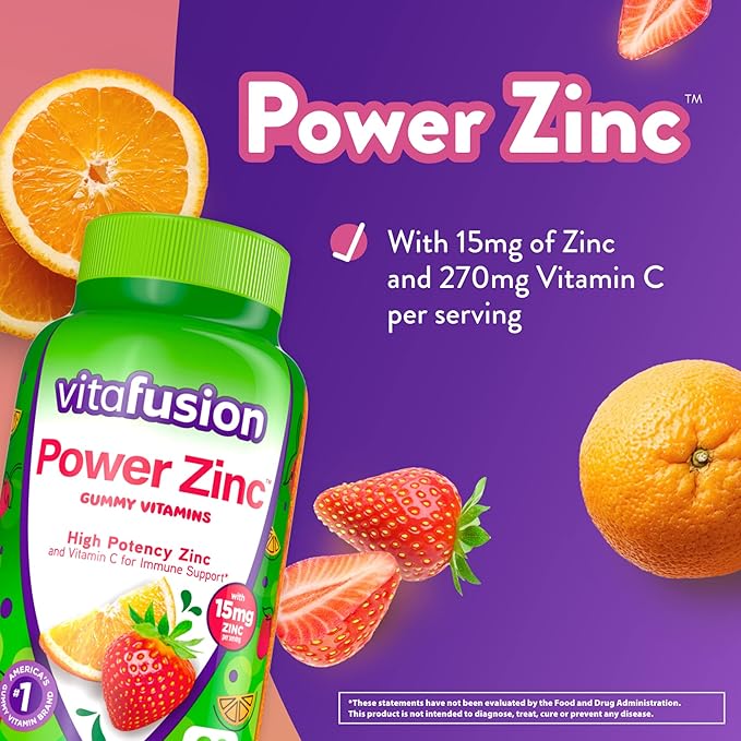 Vitafusion Power Zinc Gummy Vitamins, Strawberry Tangerine Flavored Immune Support (1), 90 Count (Pack of 2)