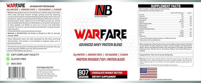 Warfare 2 lbs Advanced Whey Protein Blend 22g Protein per Serving Amazing Flavors (2 lbs, Chocolate Peanut Butter)