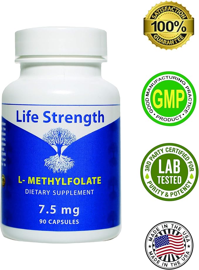 L-Methylfolate 7.5 MG, Optimized & Highly Bioactive Methyl Folate, 5-MTHF Supplement for Mood and Immune Support, Natural Diet Supplement for Energy, Non-GMO & Gluten-Free, 90 Capsules