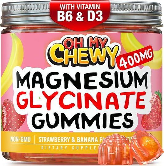 Center-Filled Magnesium Glycinate Gummies 400MG - High Absorption for Kids, Teens & Adults - Supplement for Sleep, Calm & Muscle Relaxation with B6 & D3 - Gluten Free & Vegan Friendly - 60 Count
