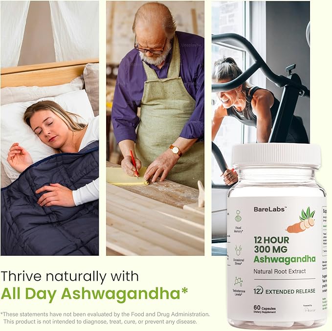 Ashwagandha 300mg – 12-Hour Time Release Root Extract (Prolanza®) – Stress, Sleep & Energy Support Supplement for Men & Women – 30 Capsules