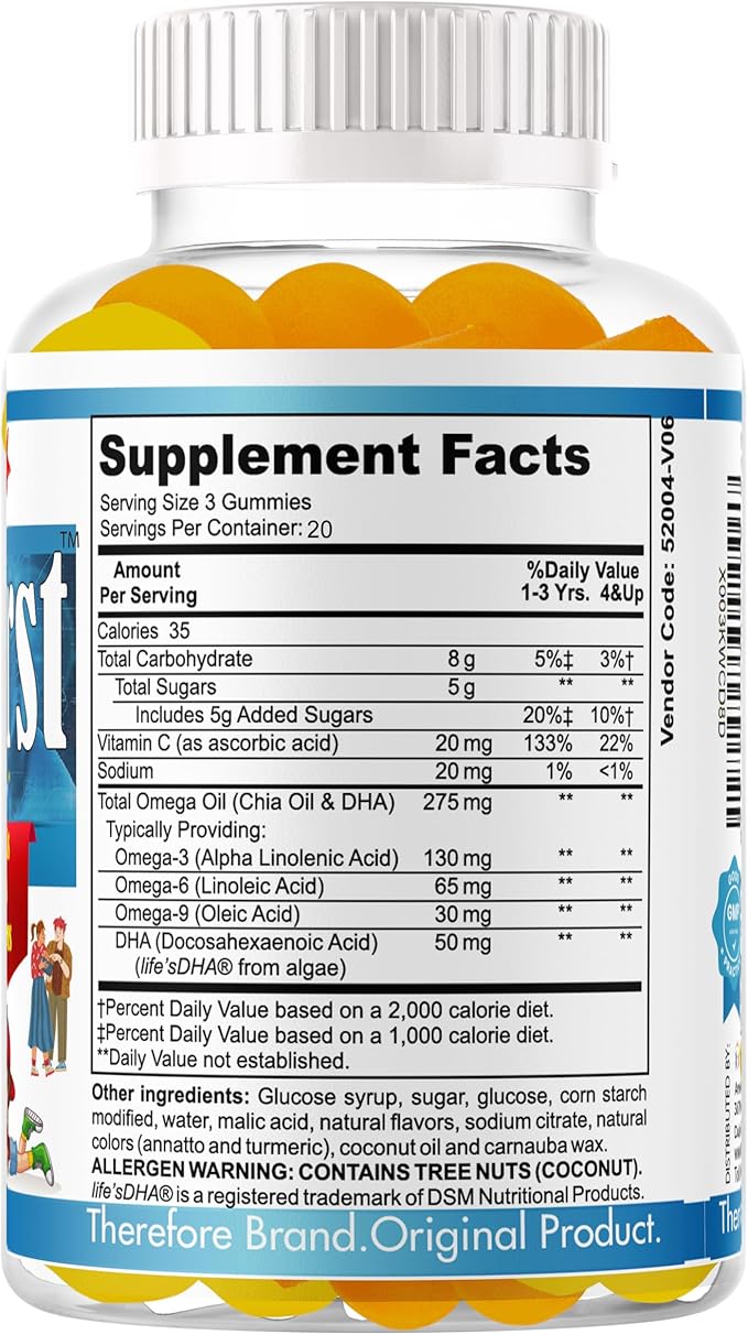 Focus First Kids Focus Support Gummies, Kids Brain Booster Focus Vitamins for Kids, Memory Booster Gummies for Brain with DHA/EPA Omega 3 6 9-60ct