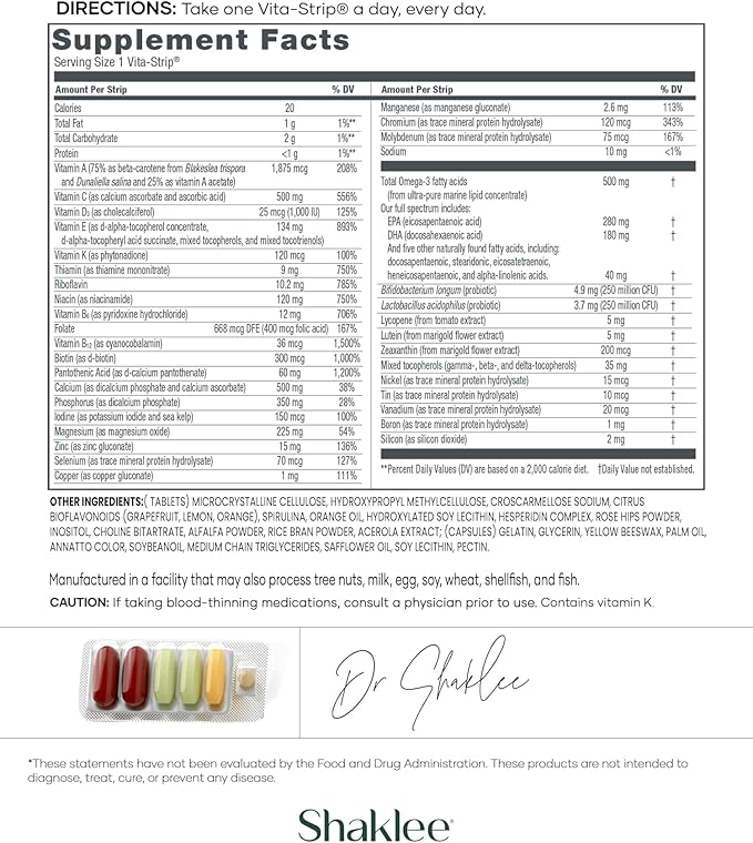 Shaklee - Vitalizer™ Men - Advanced Nutrition Vita-Strips® with Vitamins, Minerals, Omega-3s, Probiotics & More for Heart, Joint, Immune, Bone, Digestive Health & Physical Energy - 30 Vita-Strips®