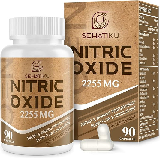 Nitric Oxide Supplement 2255 MG, Nitric Oxide Booster & 6-in-1 Phytonutrient Blend for Heart, Circulation, Immune - 90 Capsules (1 Bottle)