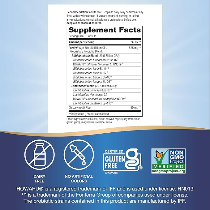 Nature's Way Fortify 50+ Daily Probiotic for Men and Women, 30 Billion Live Cultures, Colon, Digestive, and Immune Health Support* Supplement, 30 Capsules (Packaging May Vary)