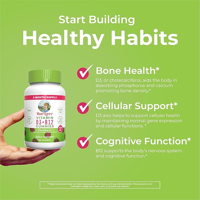 MaryRuth Organics Sugar Free | 2 Month Supply | Vitamin D & B12 Vitamin Supplements for Adults & Kids | Bone Health | Immune Support | Vegan | Non-GMO | 60 Servings