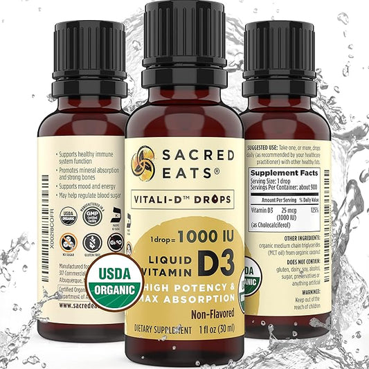 Organic Liquid Vitamin D Drops for Kids & Adults, Sugar Free. Easy to Use 1,000 IU/Drop in Coconut MCT Oil. Lasts Months, Best for High Doses. Max Absorption VIT D3 Supplement. No Taste (Flavorless)